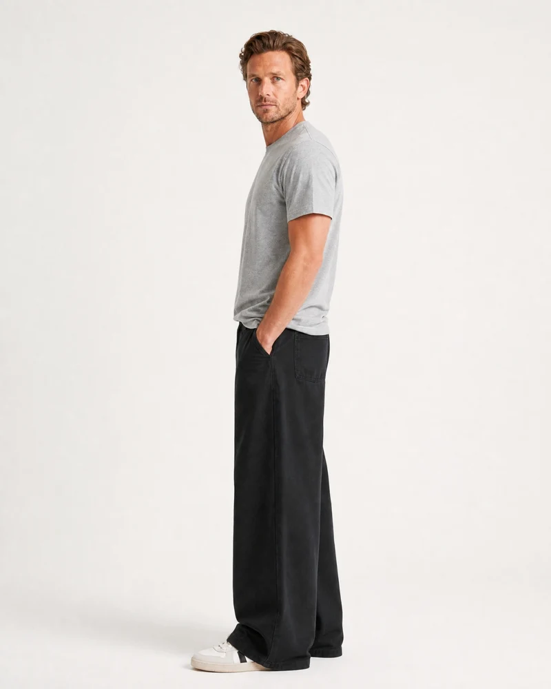 Retro Cotton Twill Relaxed Straight Pants