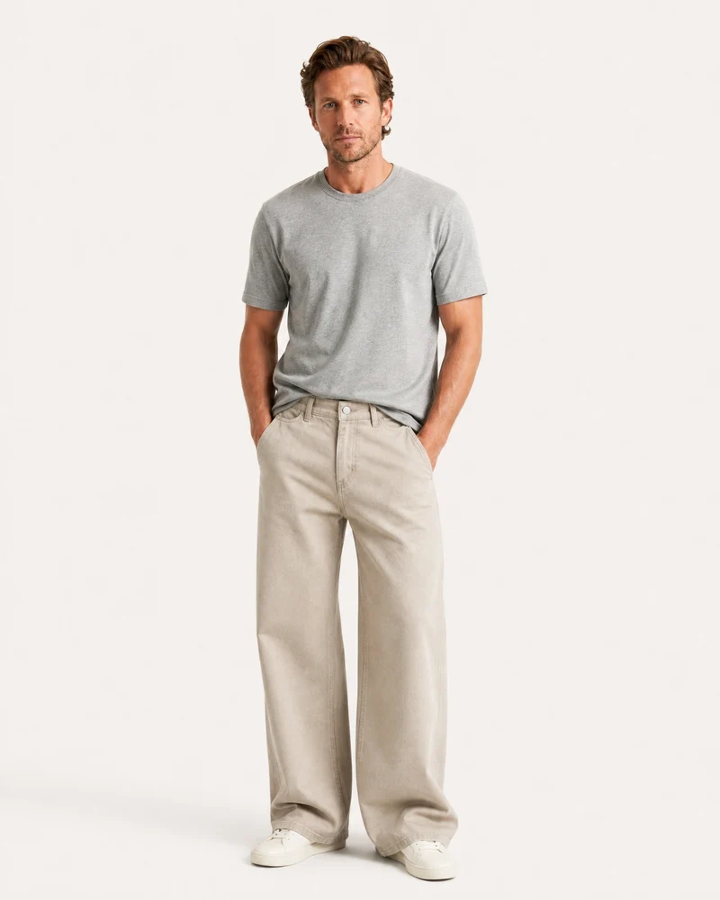Retro Cotton Twill Relaxed Straight Pants