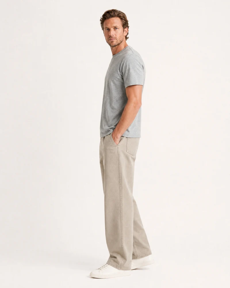 Retro Cotton Twill Relaxed Straight Pants