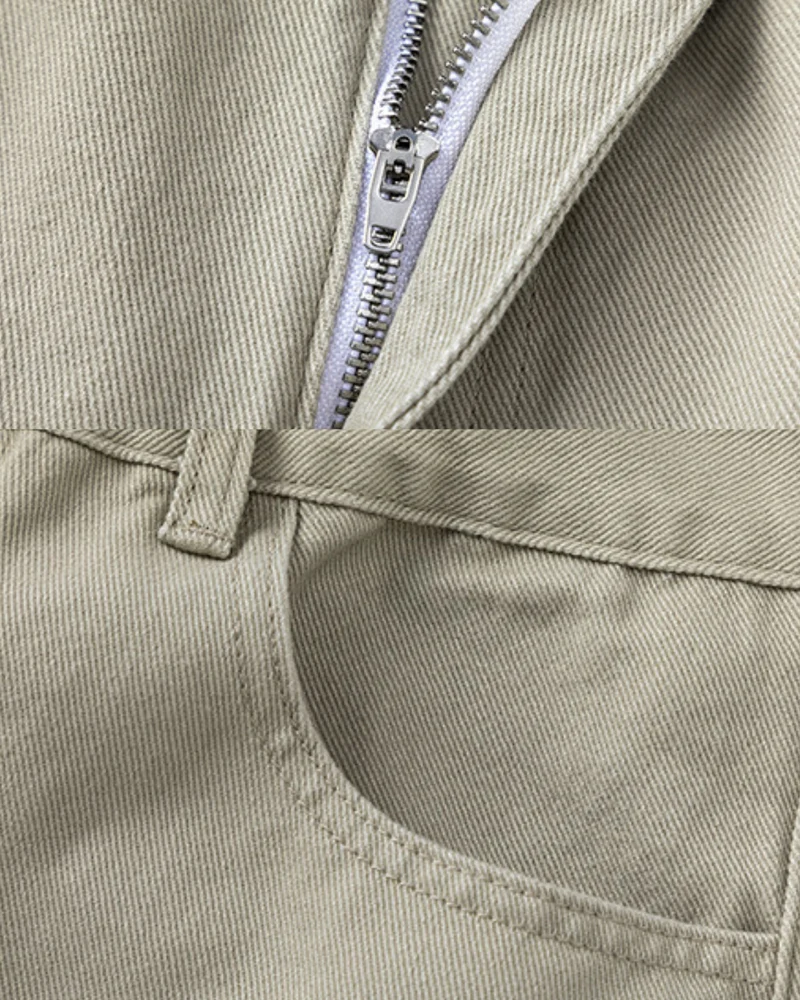 Retro Cotton Twill Relaxed Straight Pants