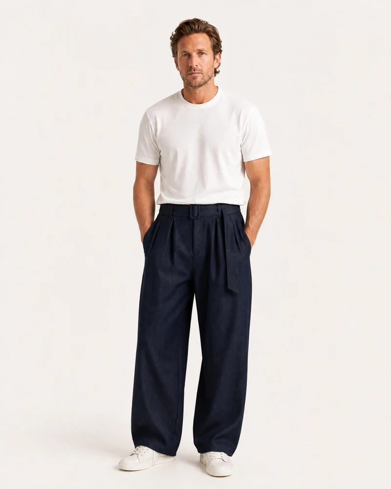 Retro Belted Wide-Leg Kendo Pants