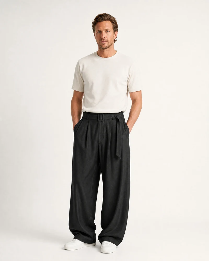 Retro Belted Wide-Leg Kendo Pants