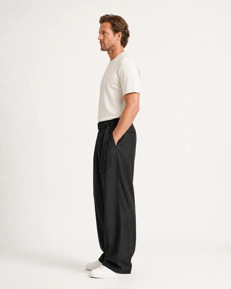 Retro Belted Wide-Leg Kendo Pants