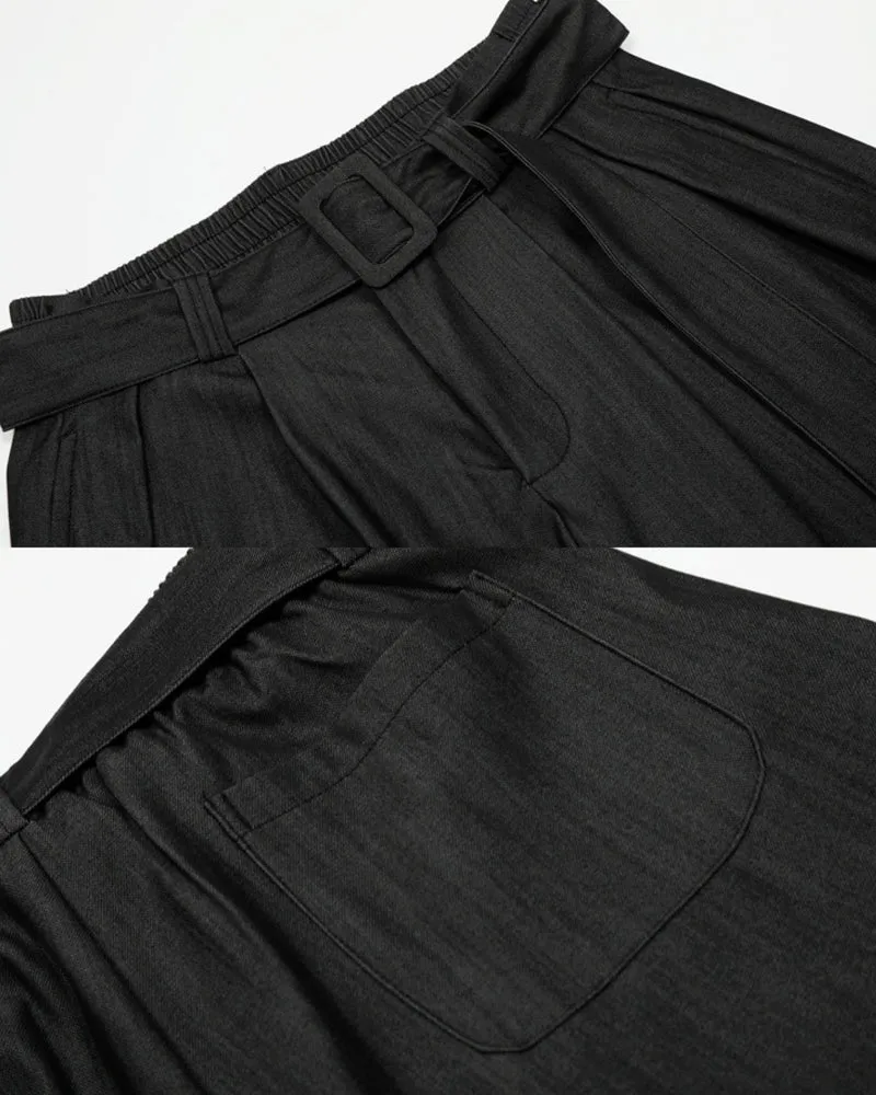 Retro Belted Wide-Leg Kendo Pants