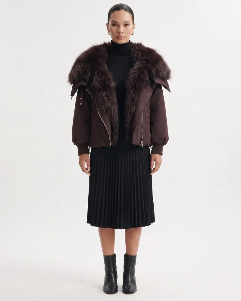 Down Jacket with Real Raccoon Fur Collar