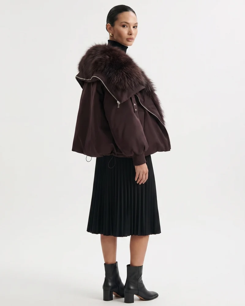 Down Jacket with Real Raccoon Fur Collar