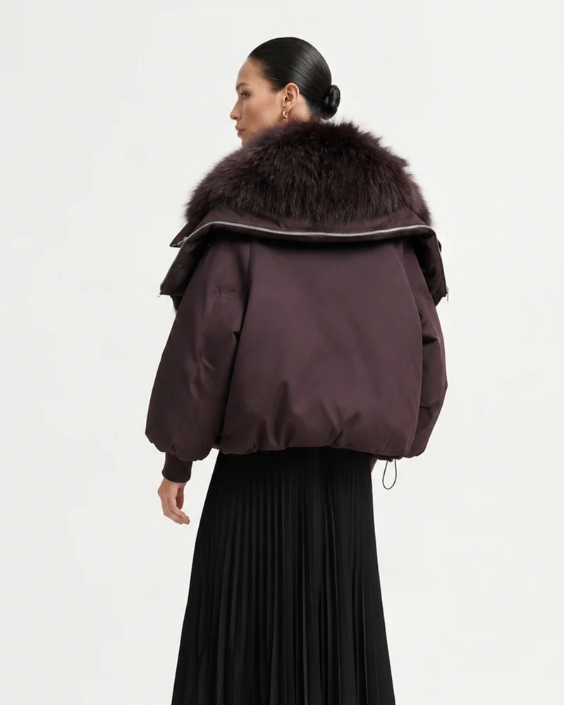 Down Jacket with Real Raccoon Fur Collar
