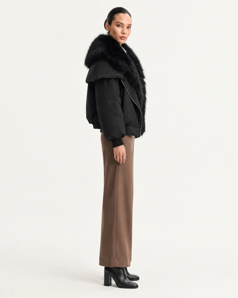 Down Jacket with Real Raccoon Fur Collar