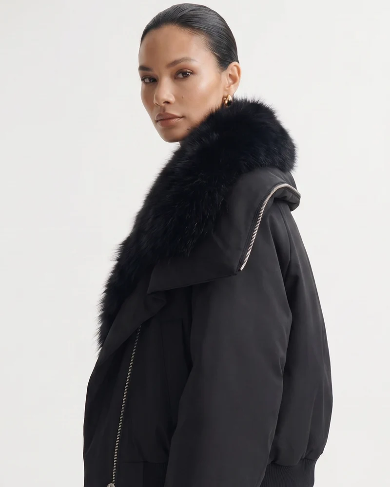Down Jacket with Real Raccoon Fur Collar