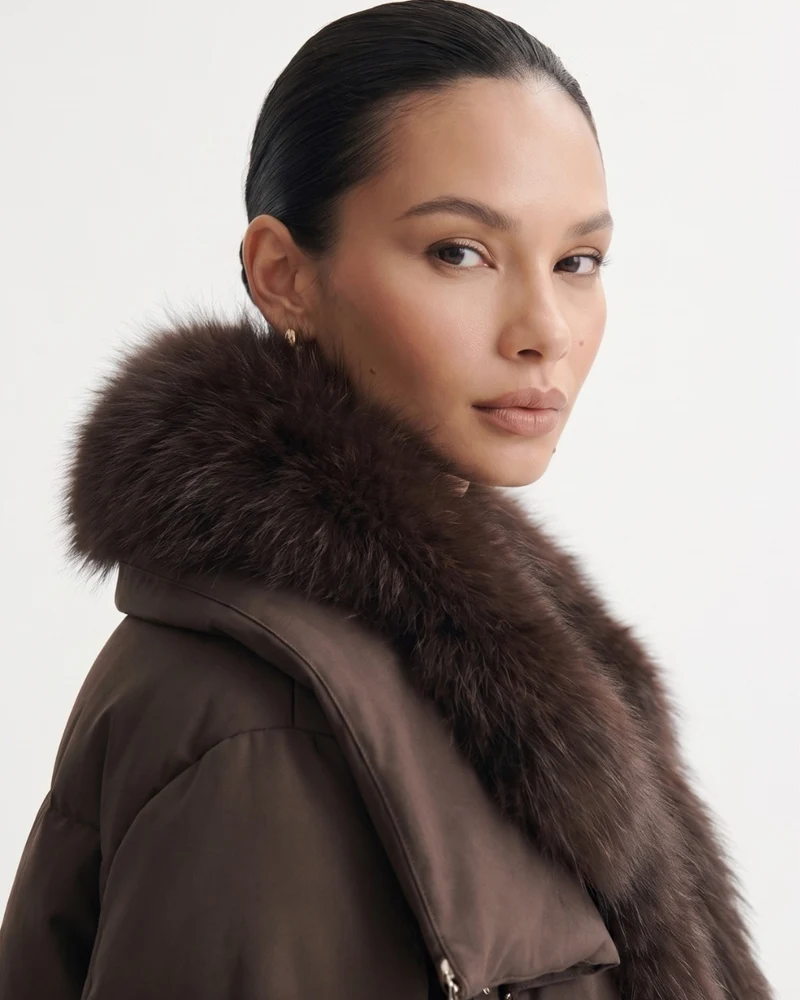 Down Jacket with Real Raccoon Fur Collar
