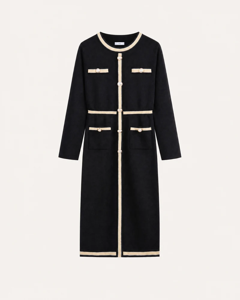 Classic Elegant Knit Little Black Dress Long Sleeve