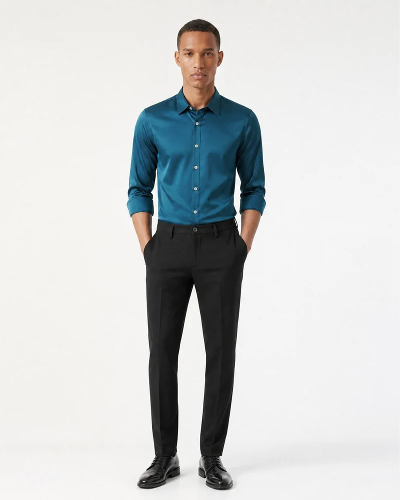 Hign-End Mulberry Silk Long-Sleeve Jacquard Shirt