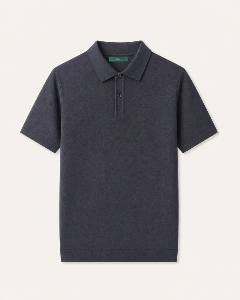 Short-Sleeve Merino Wool Collared Knit Polo