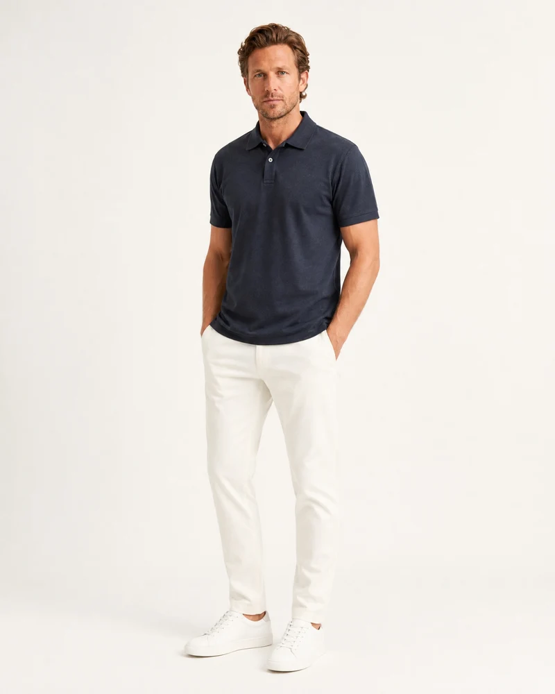 Short-Sleeve Merino Wool Collared Knit Polo