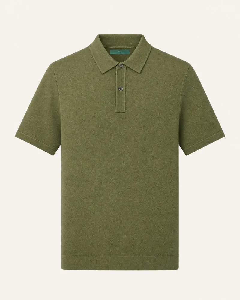 Short-Sleeve Merino Wool Collared Knit Polo