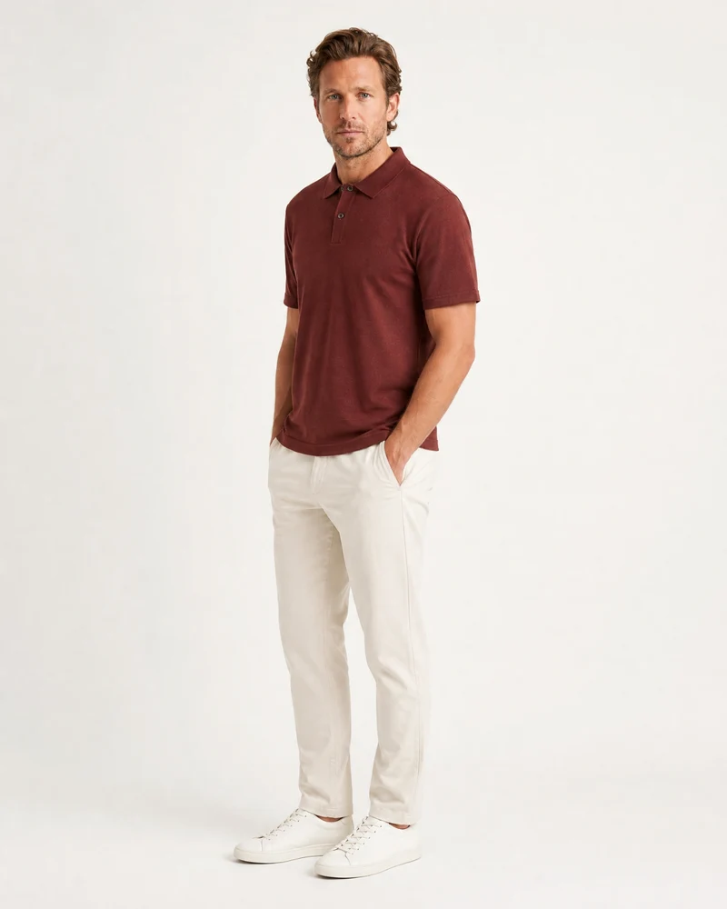 Short-Sleeve Merino Wool Collared Knit Polo