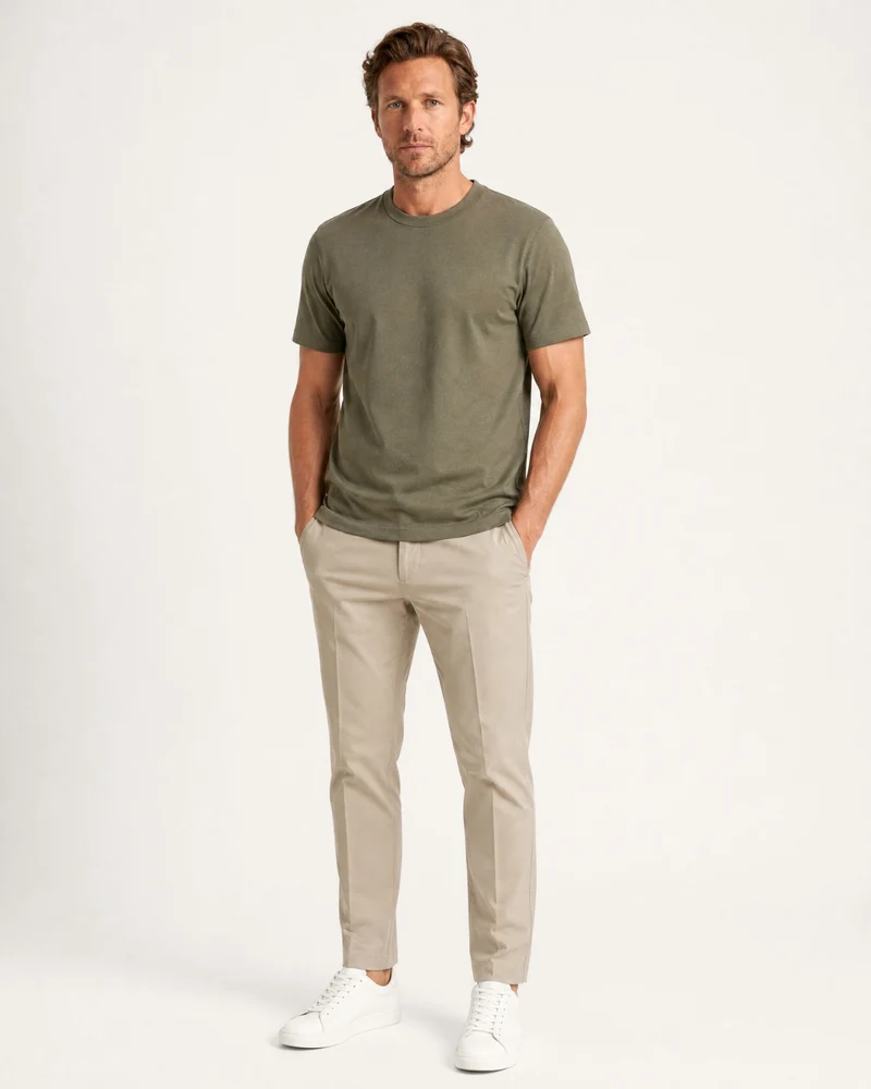High-Count Australian Wool Crewneck Knit T-Shirt