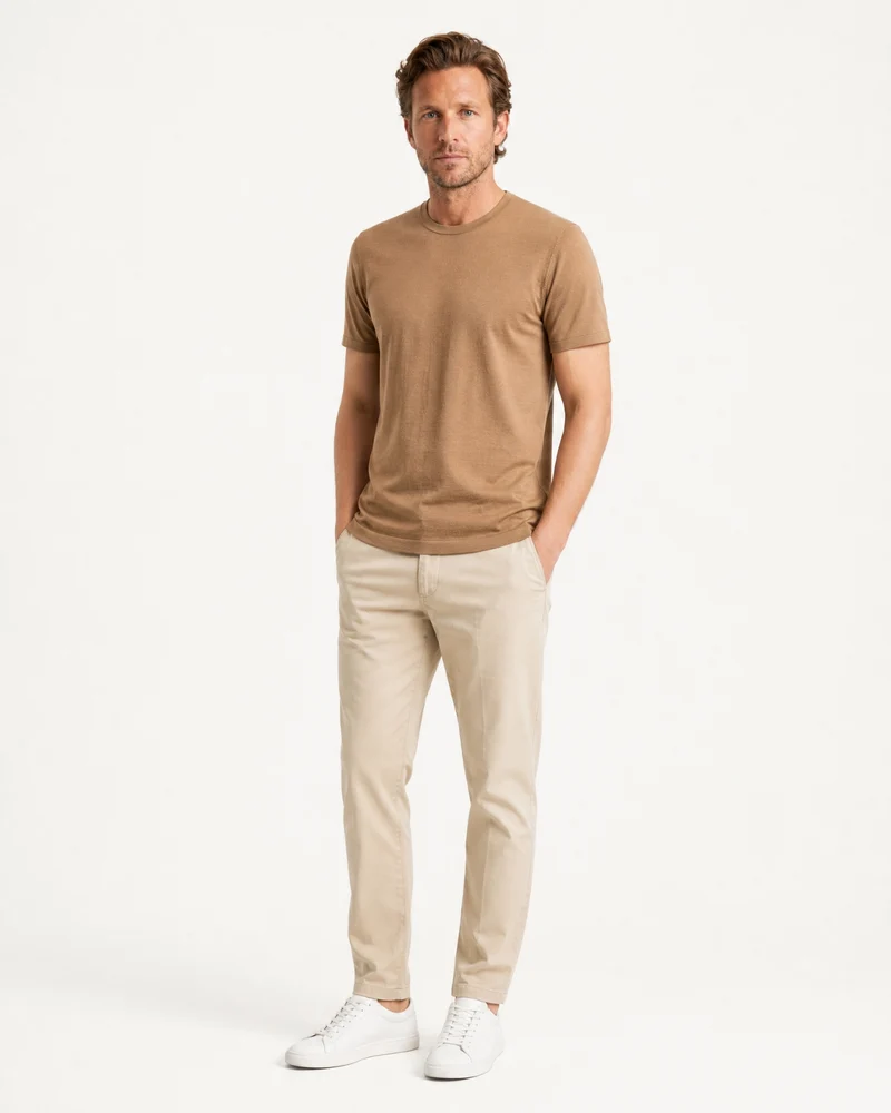 High-Count Australian Wool Crewneck Knit T-Shirt