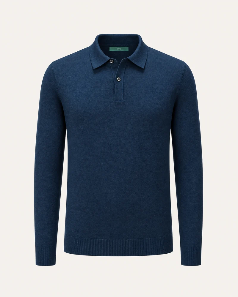 Worsted Merino Wool Long-Sleeve Polo Sweater