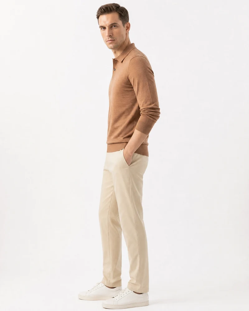 Worsted Merino Wool Long-Sleeve Polo Sweater