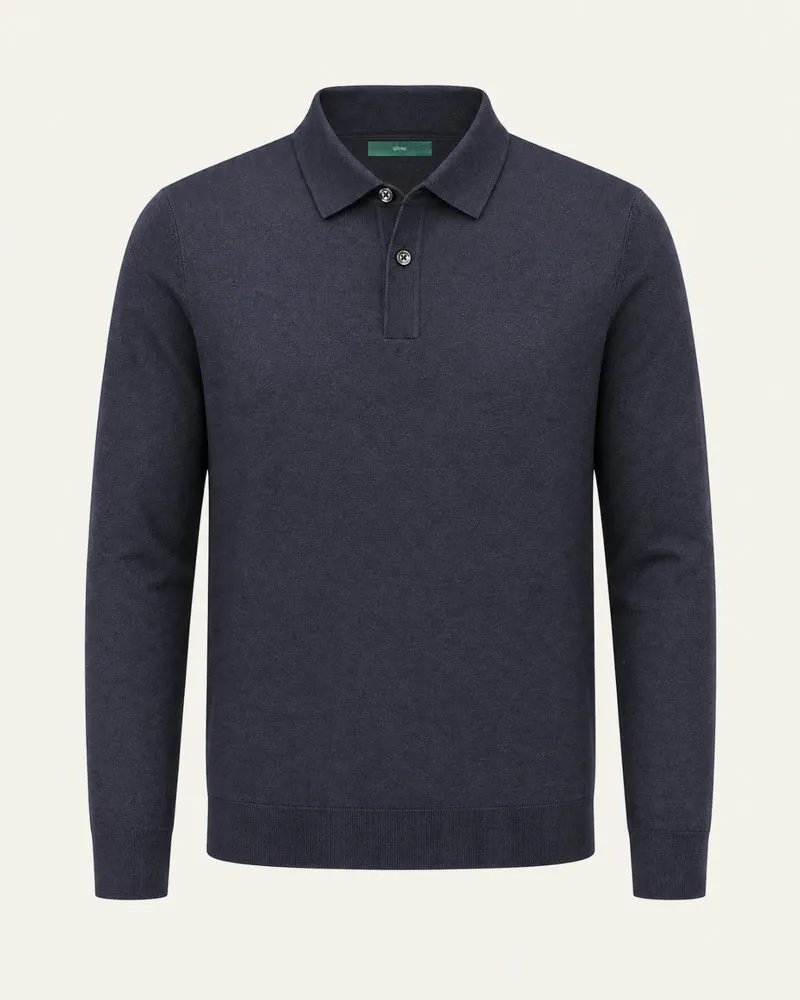 Worsted Merino Wool Long-Sleeve Polo Sweater