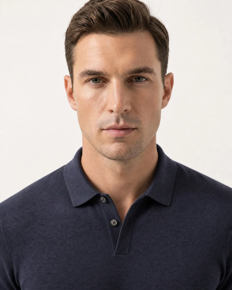 Worsted Merino Wool Long-Sleeve Polo Sweater