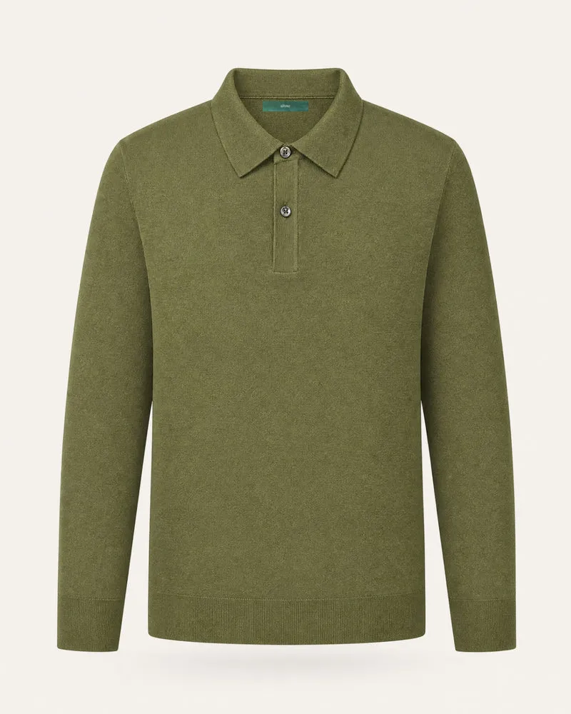 Worsted Merino Wool Long-Sleeve Polo Sweater