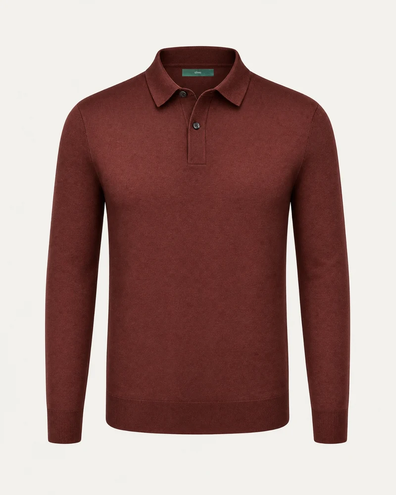 Worsted Merino Wool Long-Sleeve Polo Sweater