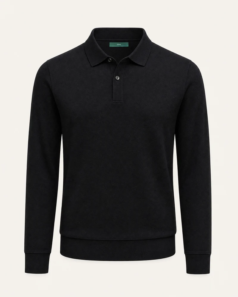 Worsted Merino Wool Long-Sleeve Polo Sweater