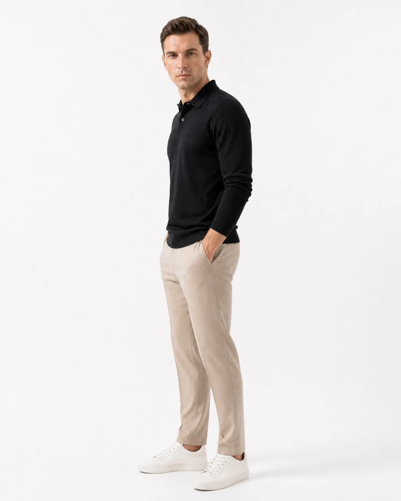 Worsted Merino Wool Long-Sleeve Polo Sweater