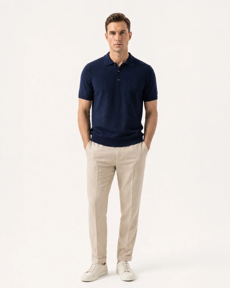 New York Cashmere Short-Sleeve Polo Shirt