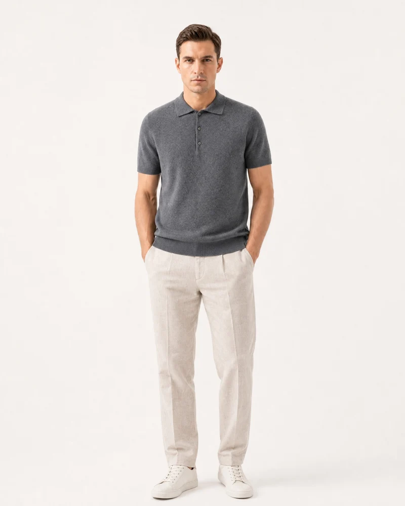 New York Cashmere Short-Sleeve Polo Shirt