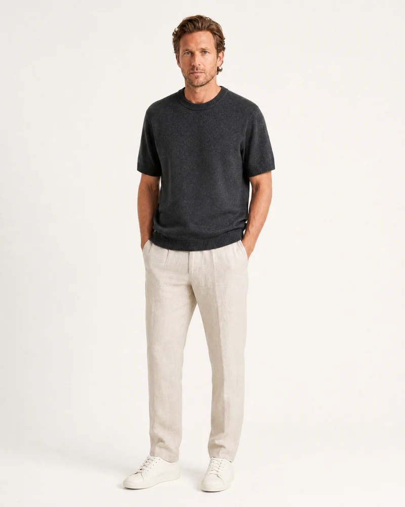 Cashmere Basic Knit Short-Sleeve Tee