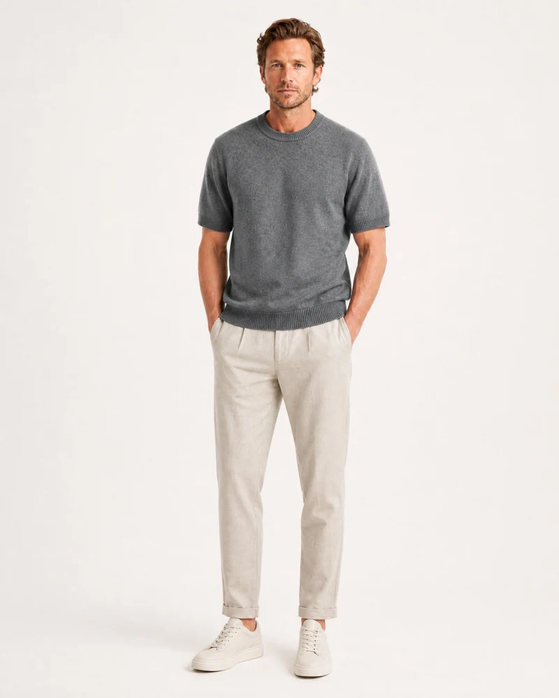 Cashmere Basic Knit Short-Sleeve Tee