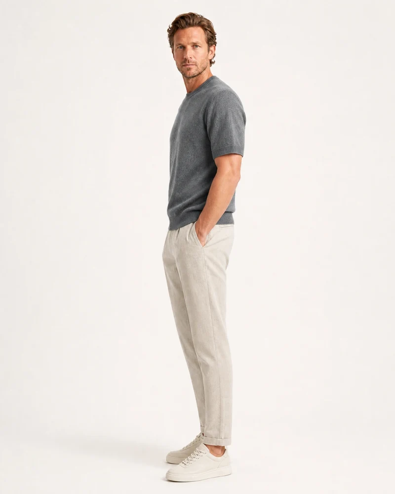 Cashmere Basic Knit Short-Sleeve Tee