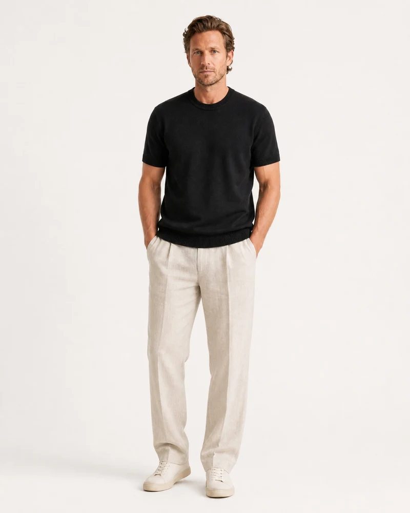 Cashmere Basic Knit Short-Sleeve Tee