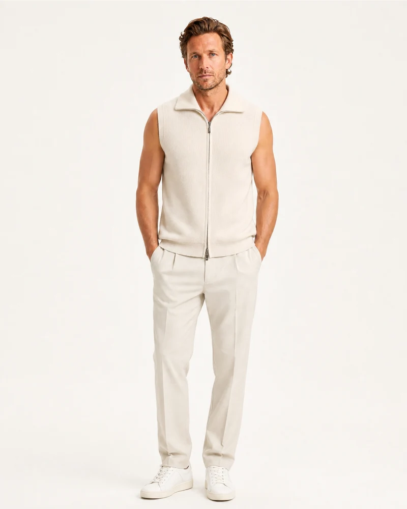 Cashmere Knit Zip Vest Collar