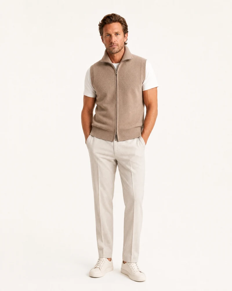 Cashmere Knit Zip Vest Collar