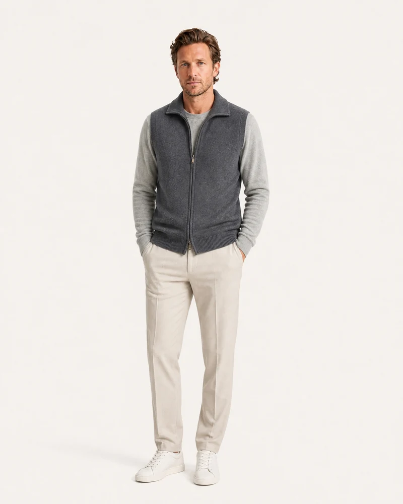 Cashmere Knit Zip Vest Collar