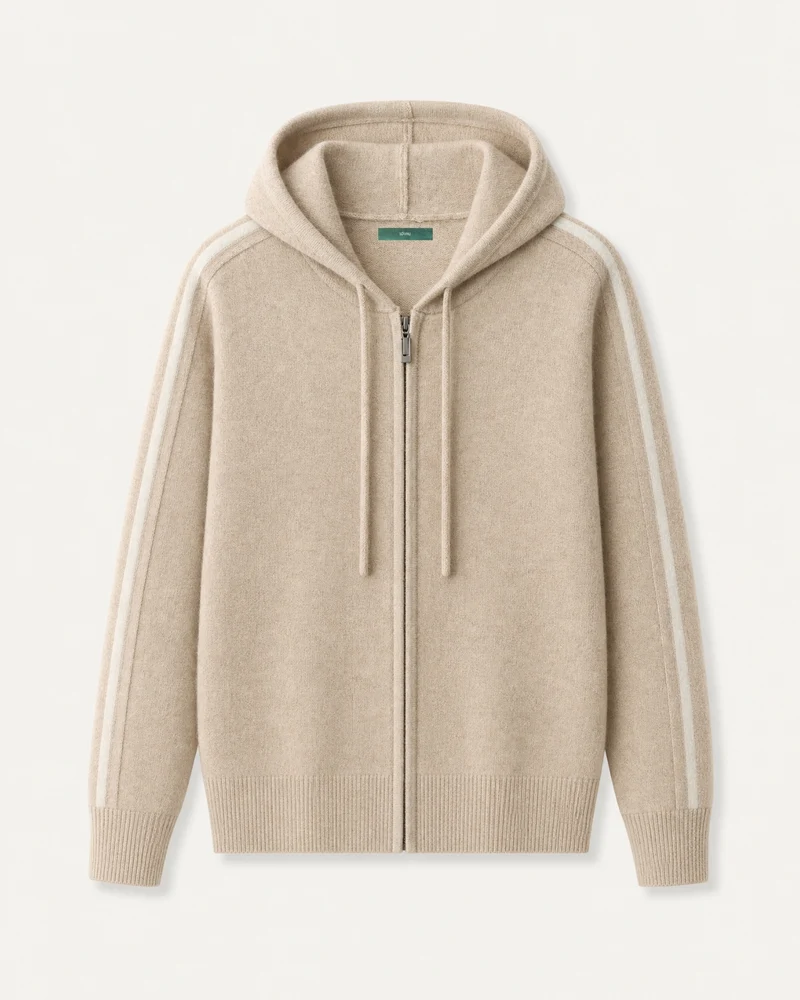Wool Cashmere Blend Full-Zip Hoodie Line