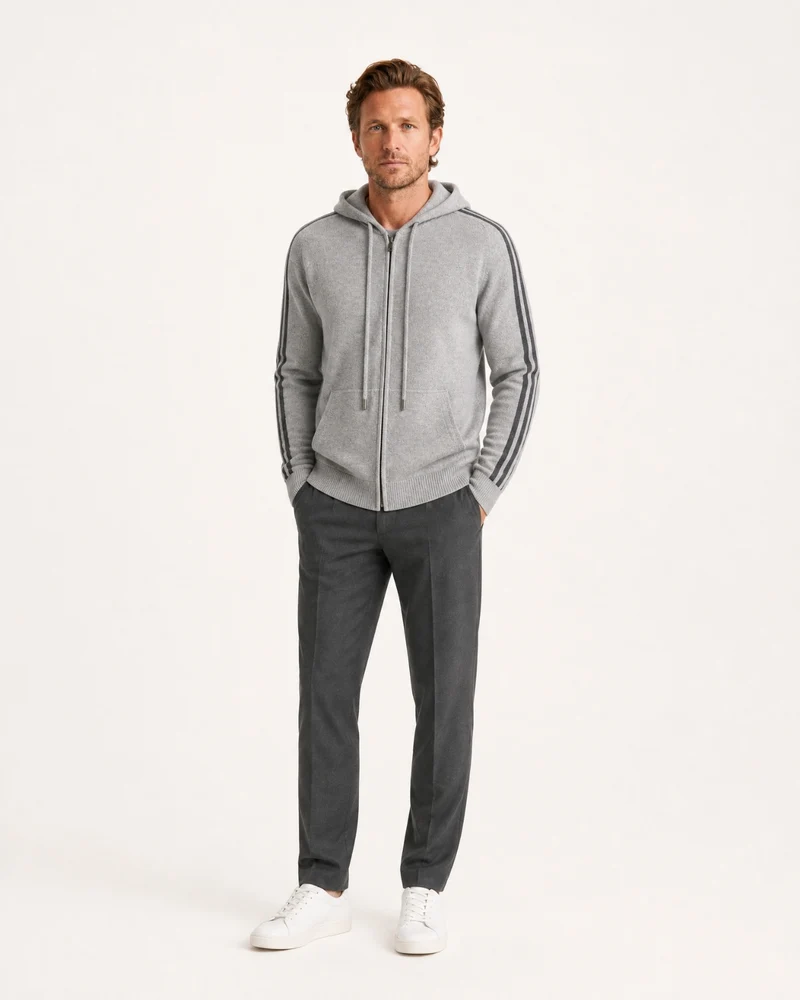 Wool Cashmere Blend Full-Zip Hoodie Line