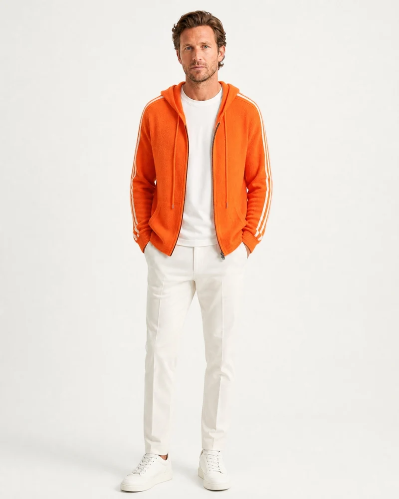 Wool Cashmere Blend Full-Zip Hoodie Line