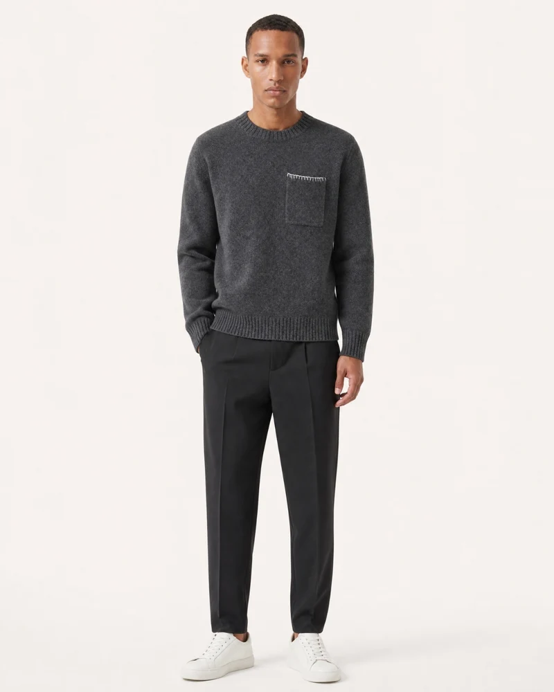 Five-Needle Thick Cashmere Crewneck Pullover
