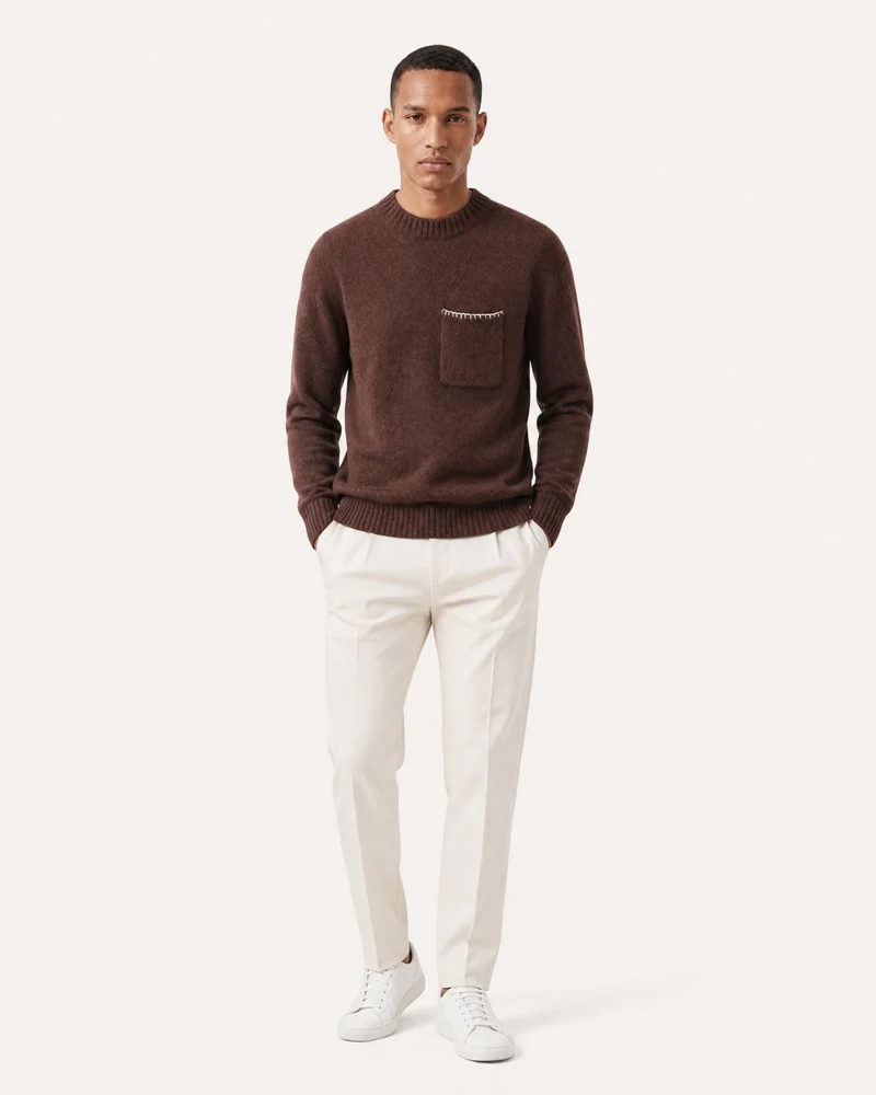 Five-Needle Thick Cashmere Crewneck Pullover