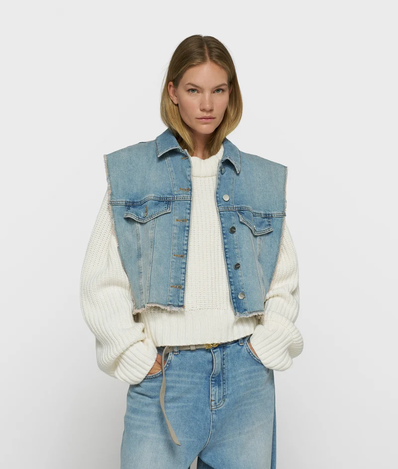 10DAYS Jeansweste Damen cropped blau