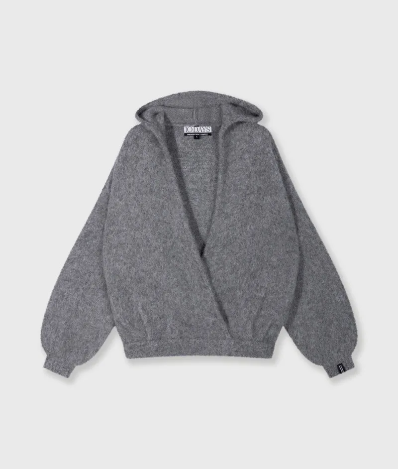 hooded knit sweater grey melee