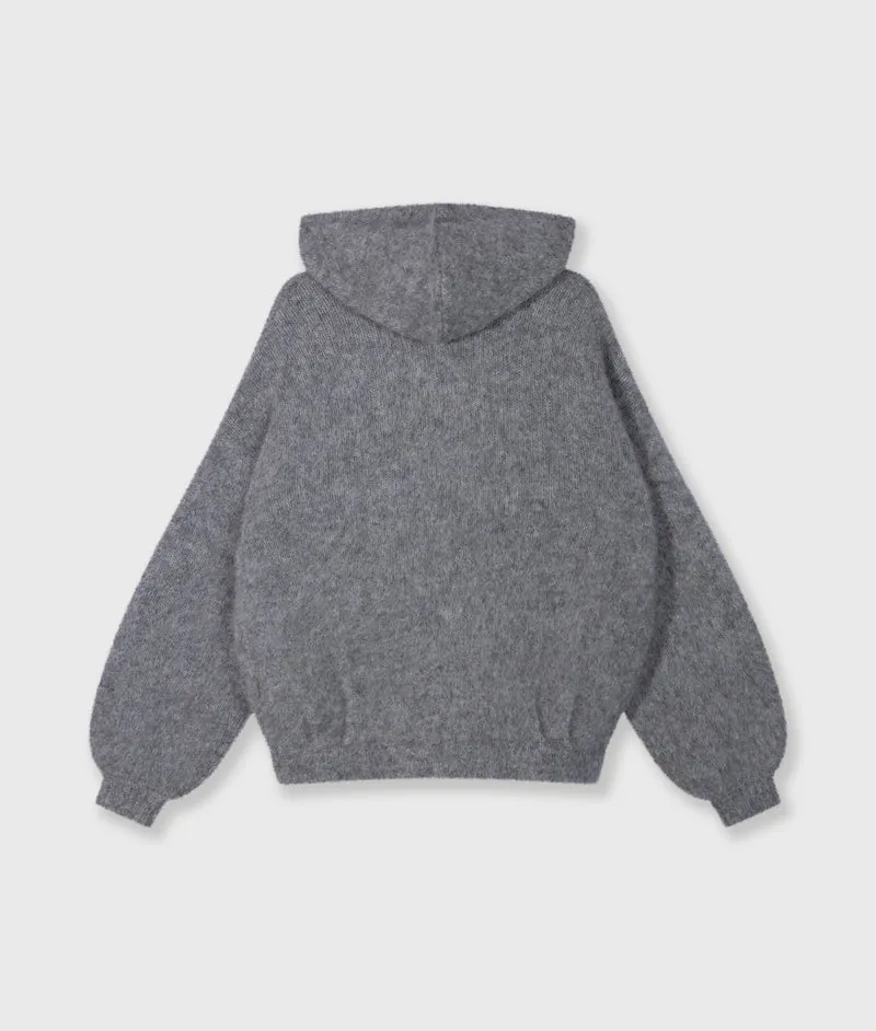 hooded knit sweater grey melee