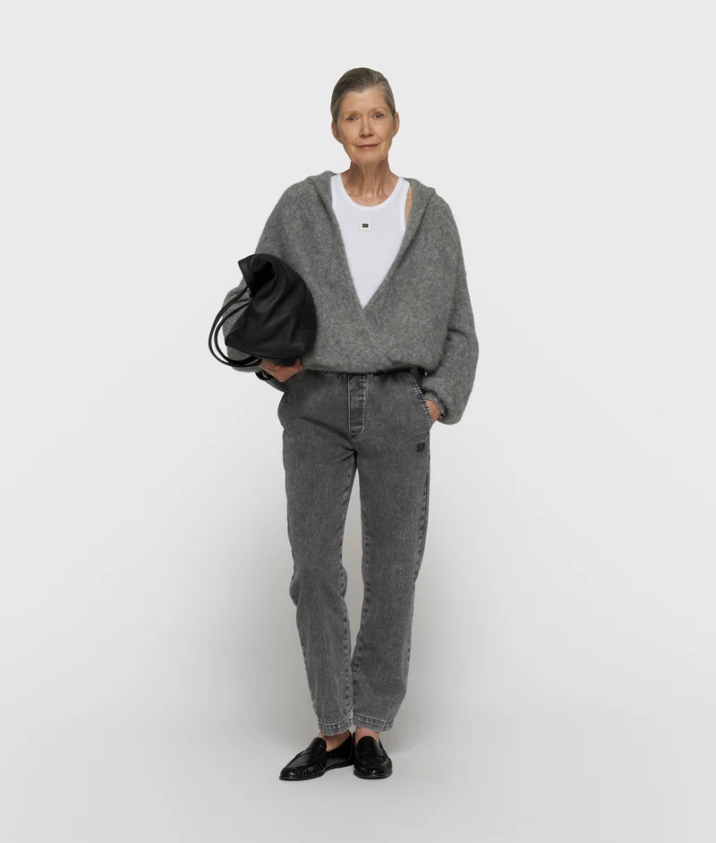 hooded knit sweater grey melee