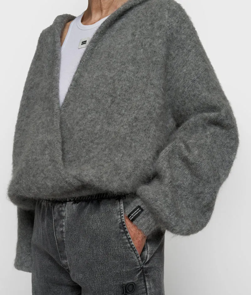 hooded knit sweater grey melee