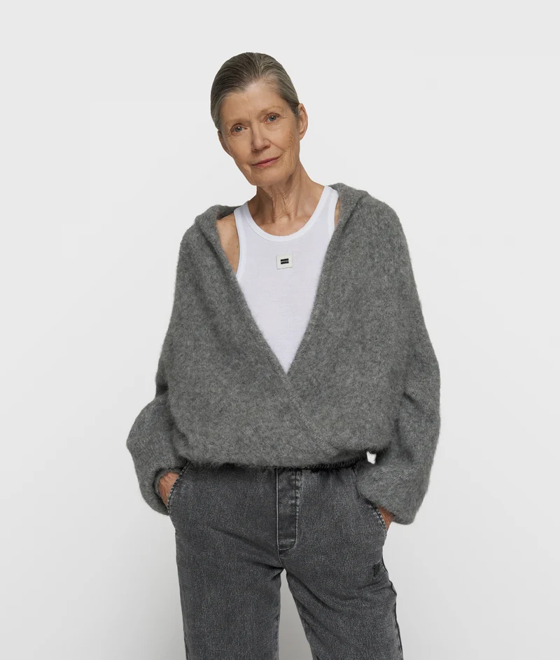hooded knit sweater grey melee
